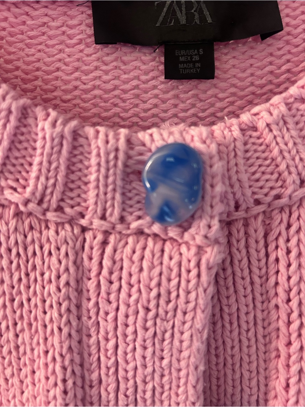 Zara Light Pink Ribbed Button-Front Sweater